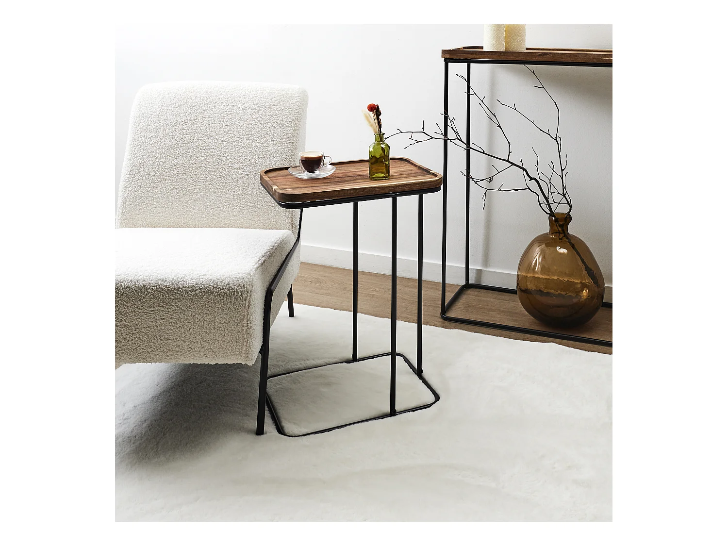 Bout De Canape Acacia Marron, Noir