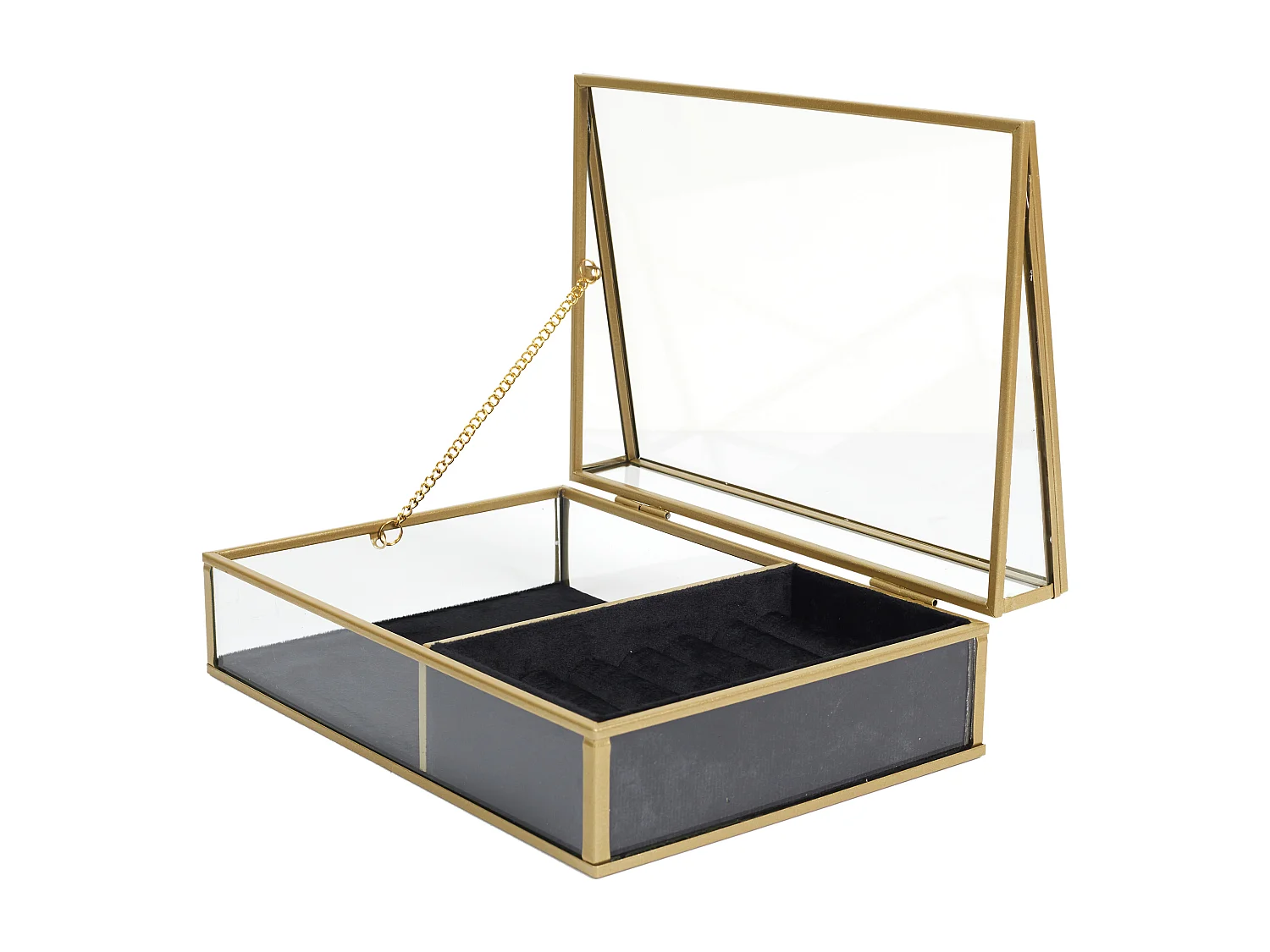 Boite A Bijoux Verre Et Velours Noir Or, Noir, Transparent