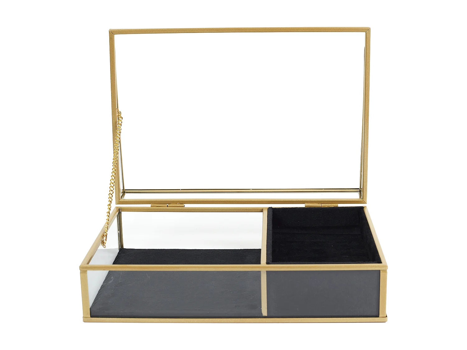 Boite A Bijoux Verre Et Velours Noir Or, Noir, Transparent
