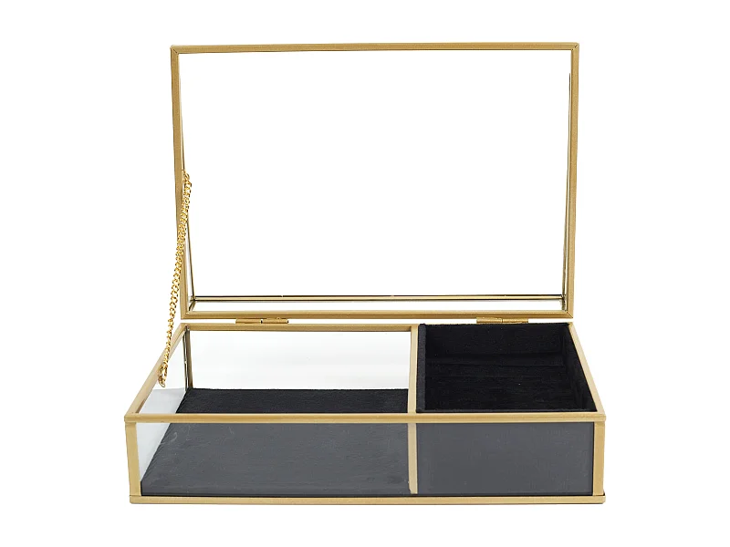 Boite A Bijoux Verre Et Velours Noir Or, Noir, Transparent