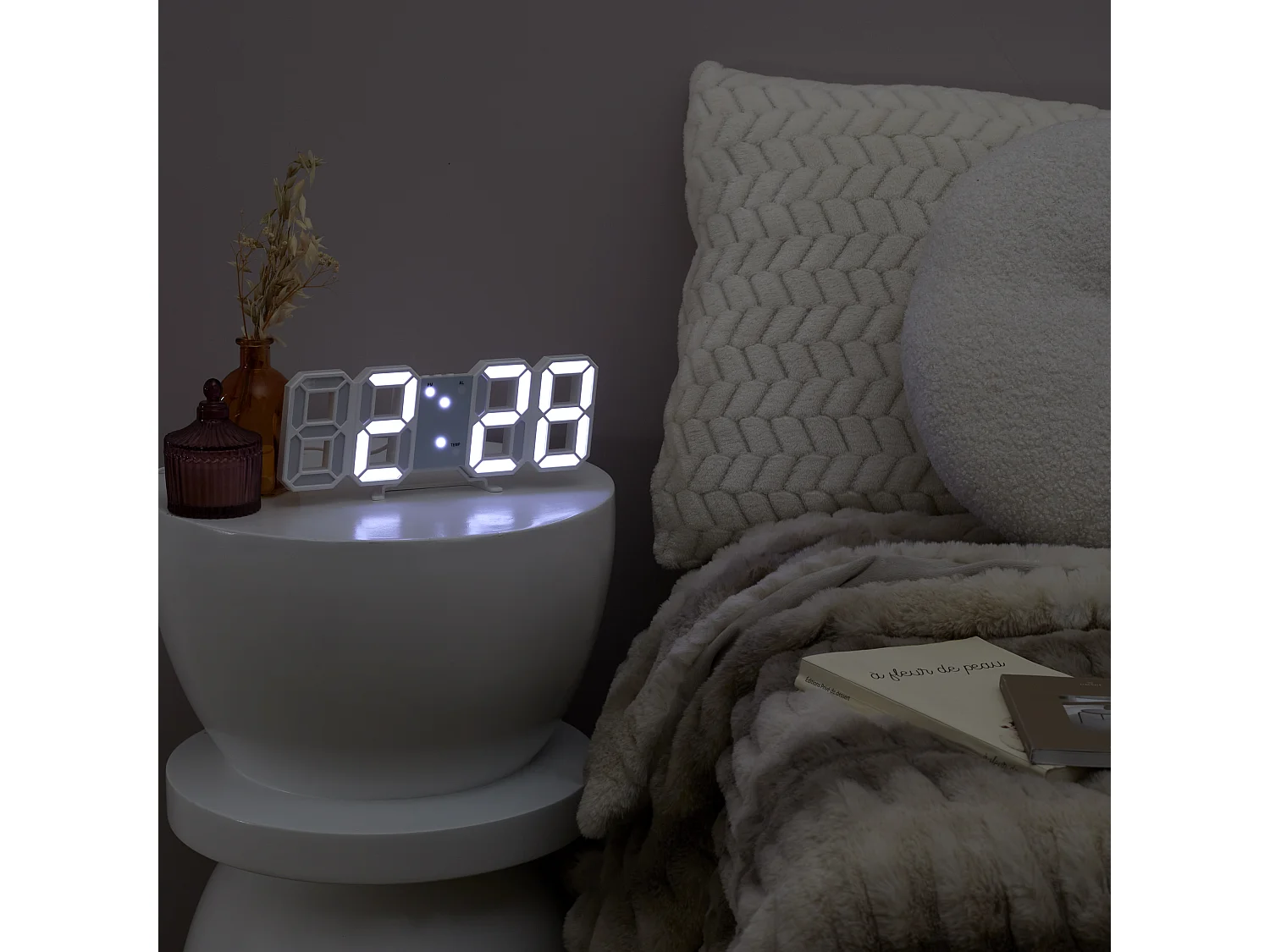 Reveil Numerique Led Blanche 3d Blanc