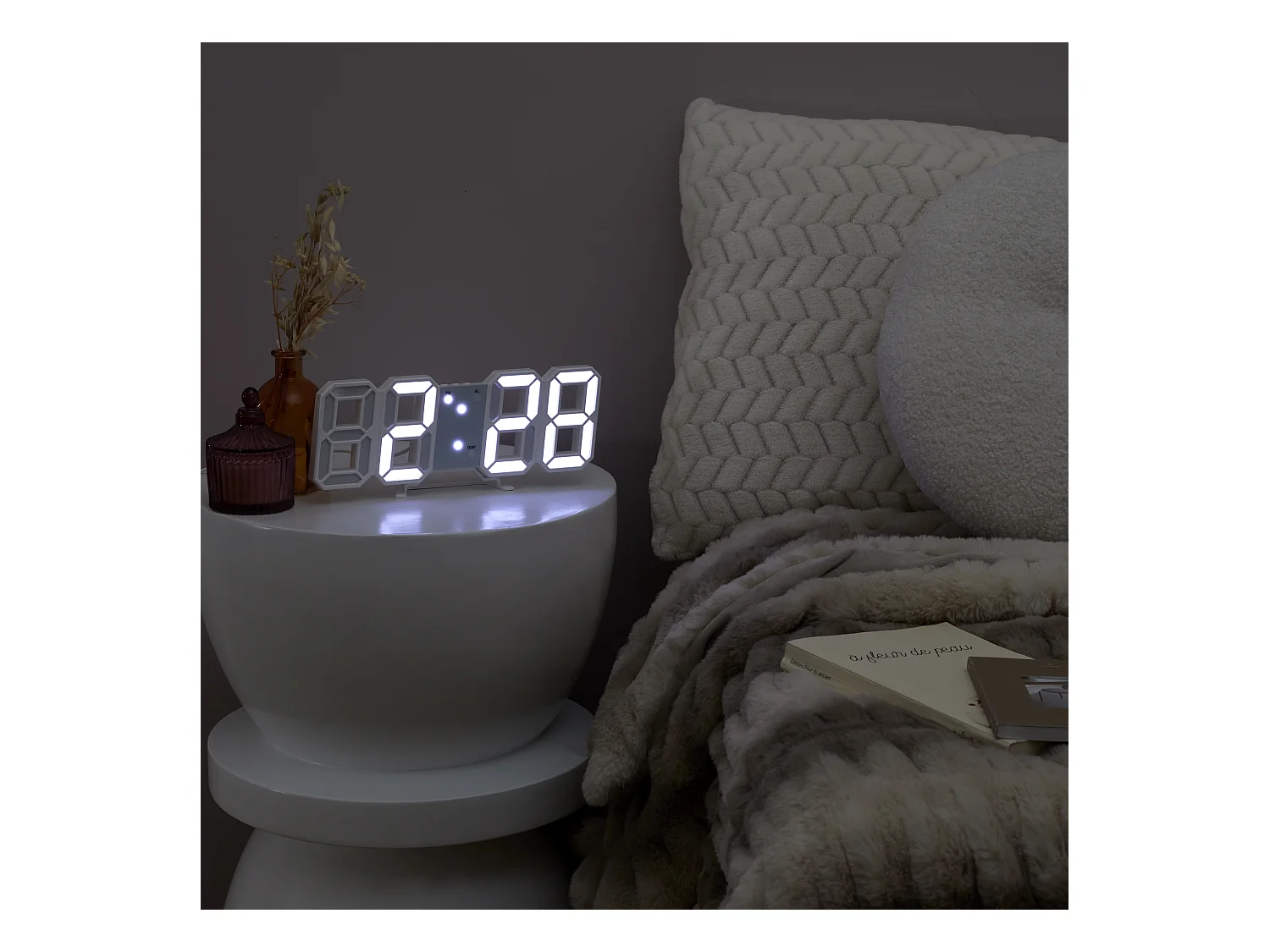 Reveil Numerique Led Blanche 3d Blanc