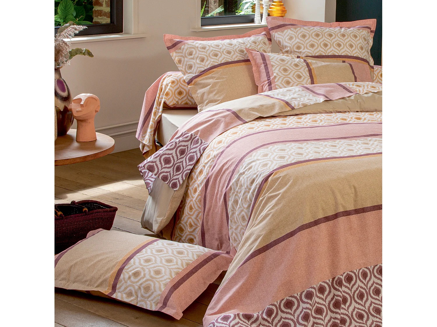 Bettwäsche aus Baumwolle mit ethnischem Muster und Kissenbezug