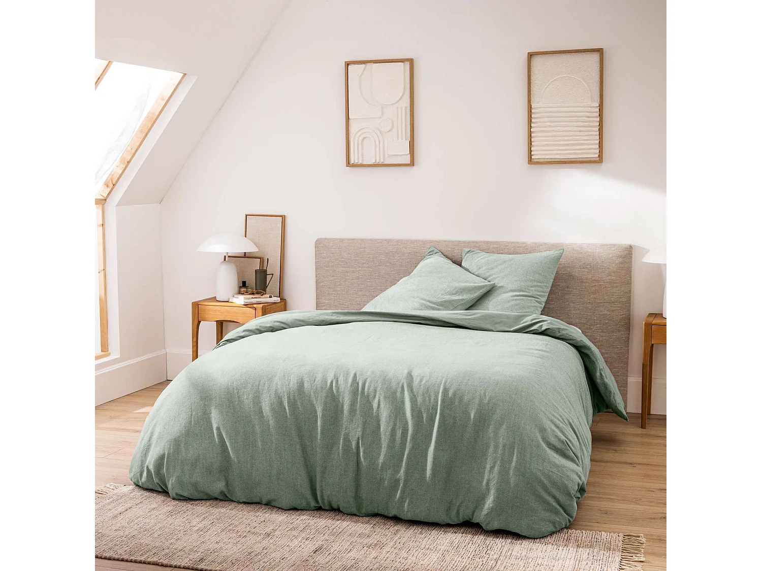 Juego de Cama 3 Piezas "Meline" 100% Algodón 240x220cm Salvia