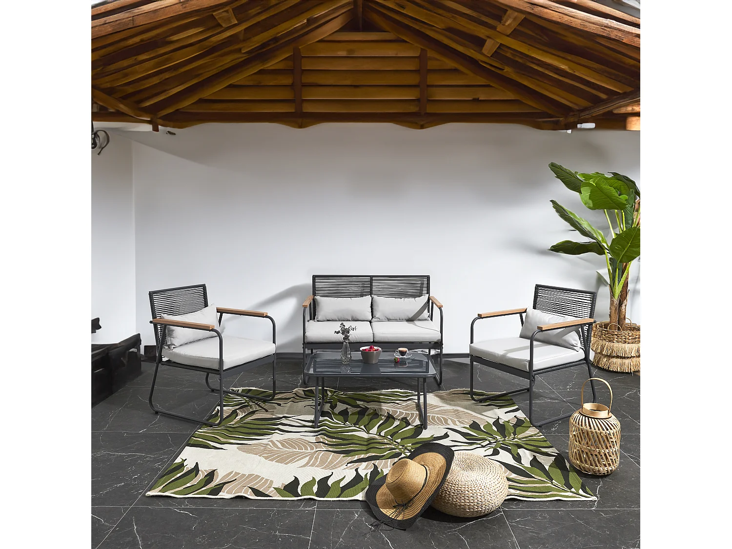 Salon De Jardin Palma Gris 4 Pieces Gris