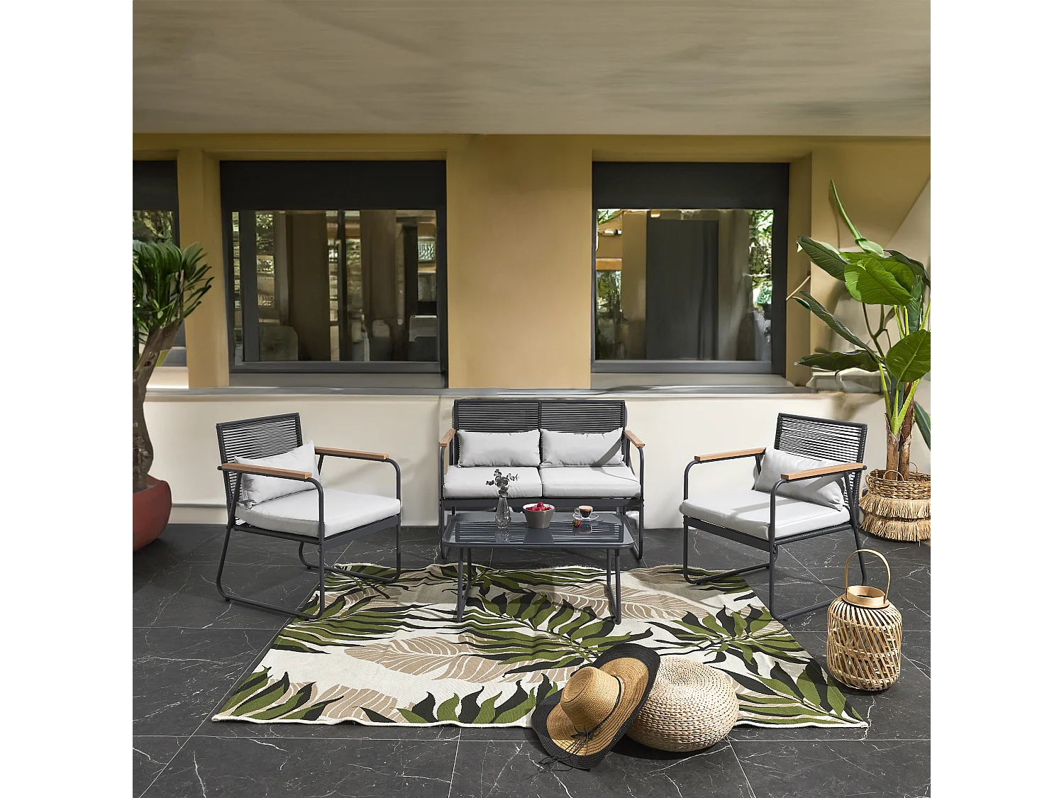 Salon De Jardin Palma Gris 4 Pieces Gris