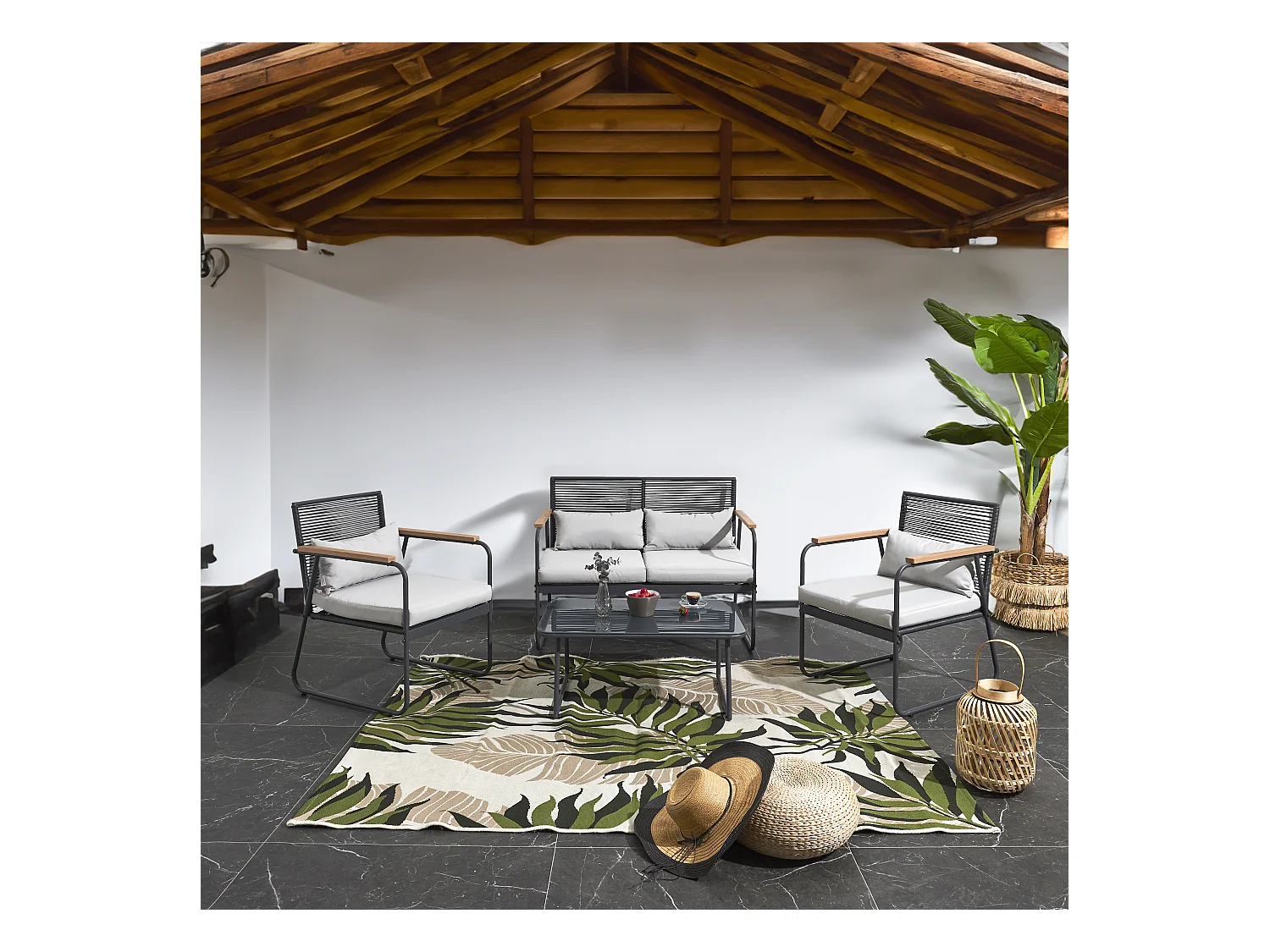 Salon De Jardin Palma Gris 4 Pieces Gris