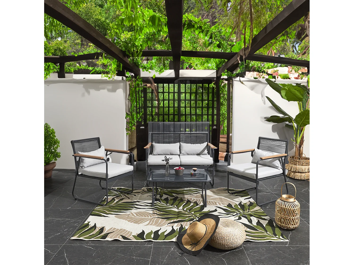 Salon De Jardin Palma Gris 4 Pieces Gris
