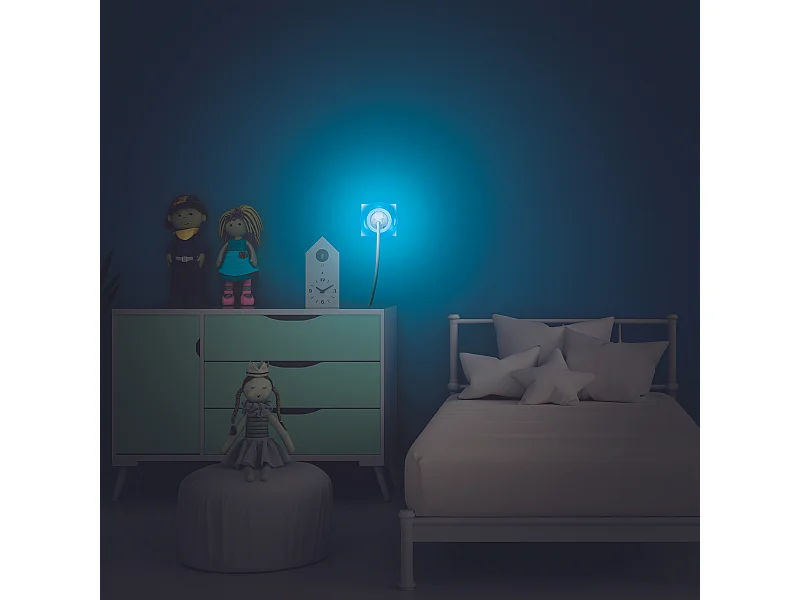 Veilleuse Blanc Bleu Vert Detecteur Lumiere Blanc