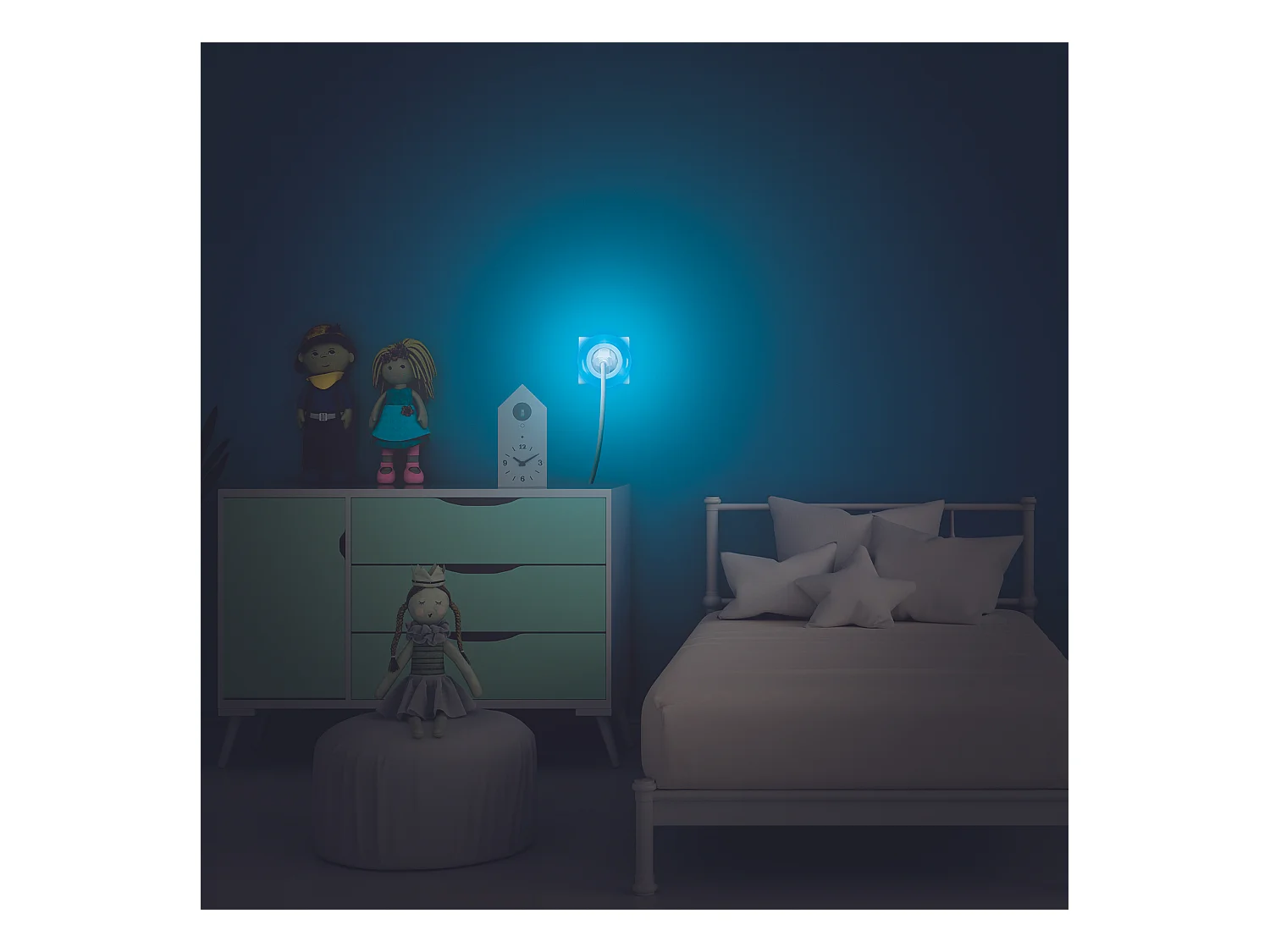 Veilleuse Blanc Bleu Vert Detecteur Lumiere Blanc