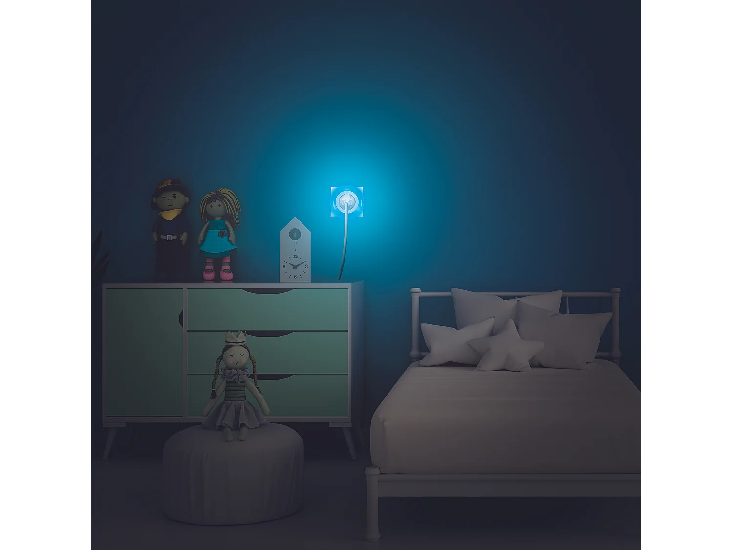 Veilleuse Blanc Bleu Vert Detecteur Lumiere Blanc