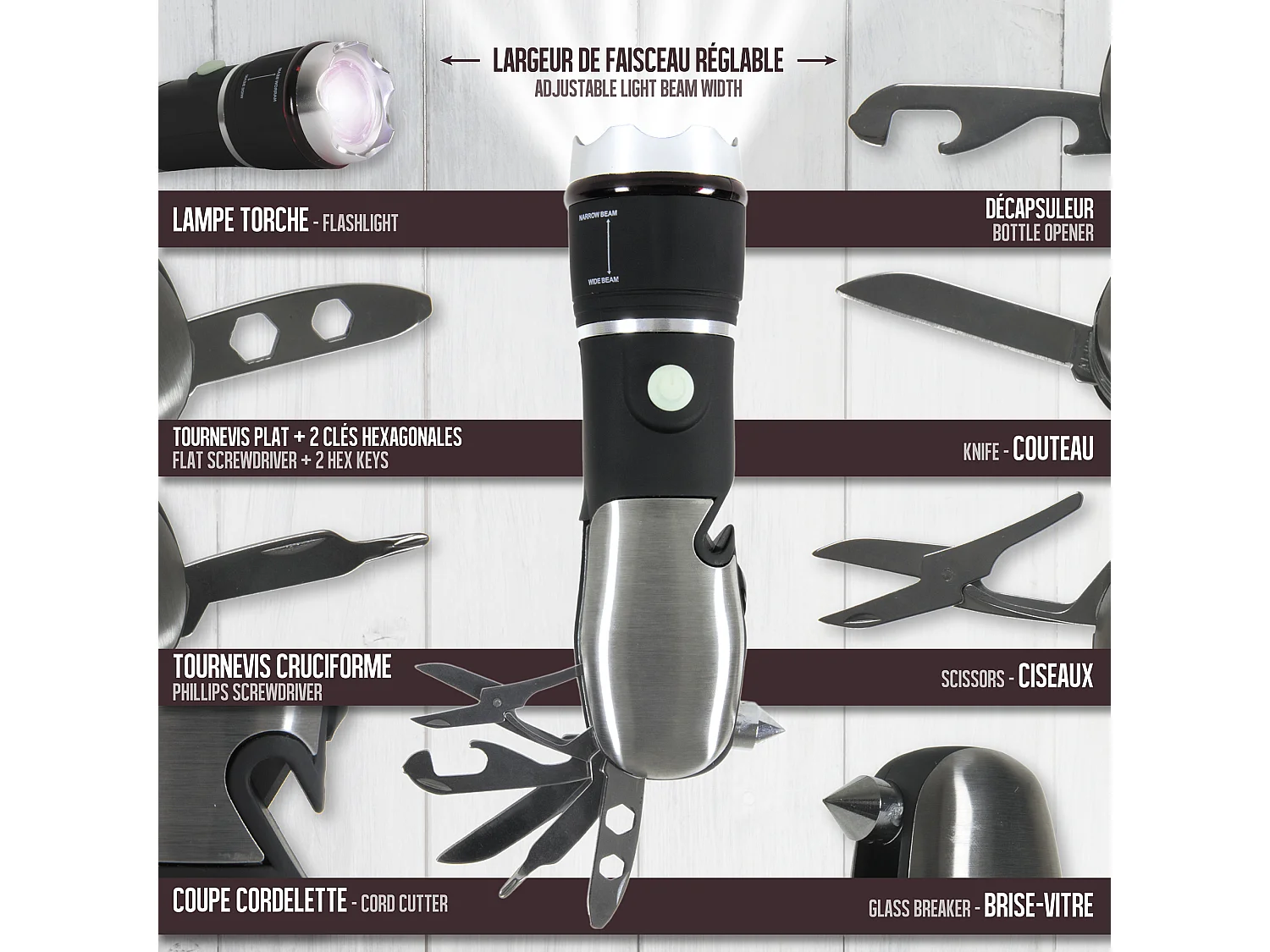 Lampe Torche Multifonction 8en1 Noir