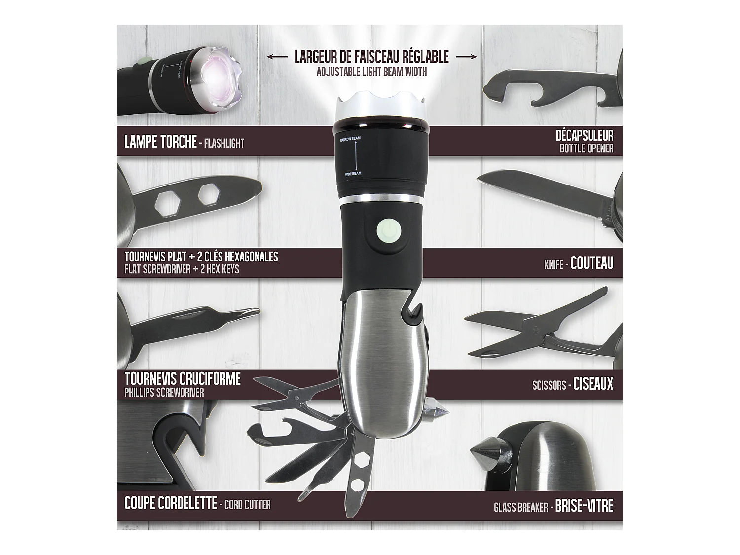 Lampe Torche Multifonction 8en1 Noir