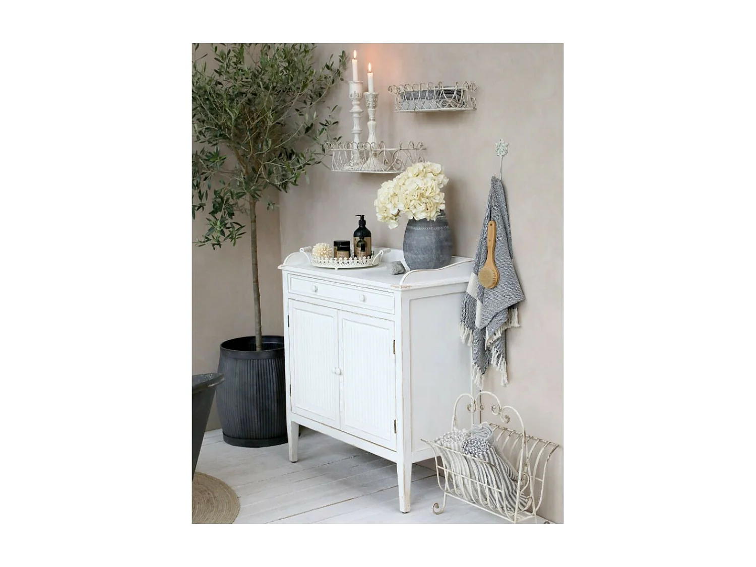 Meuble d'appoint buffet en bois blanc antique 83 x 41 x 91.5 cm