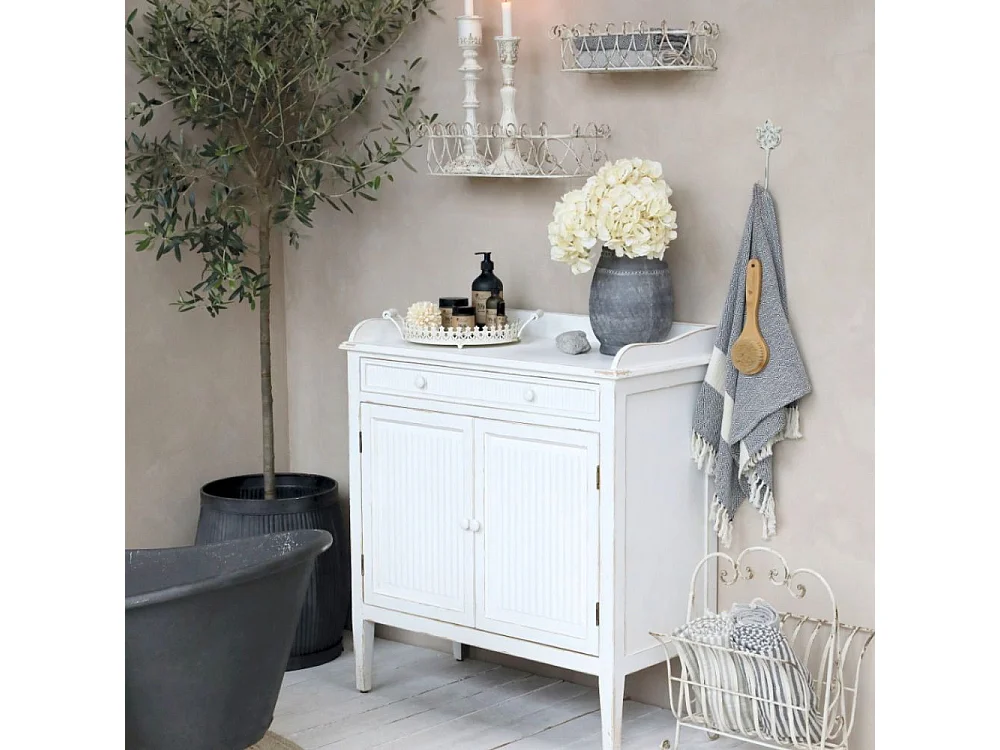 Meuble d'appoint buffet en bois blanc antique 83 x 41 x 91.5 cm