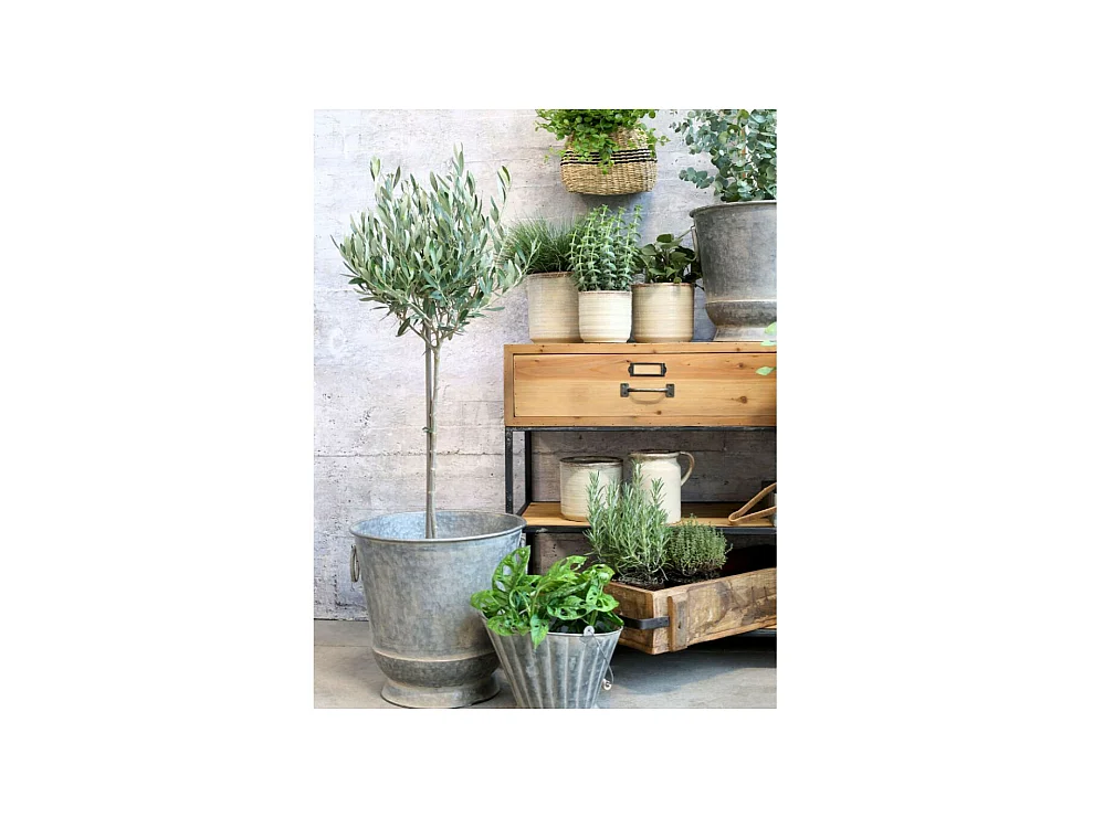 Meuble buffet en bois de sapin marron et fer noir 124 x 42 x 72 cm