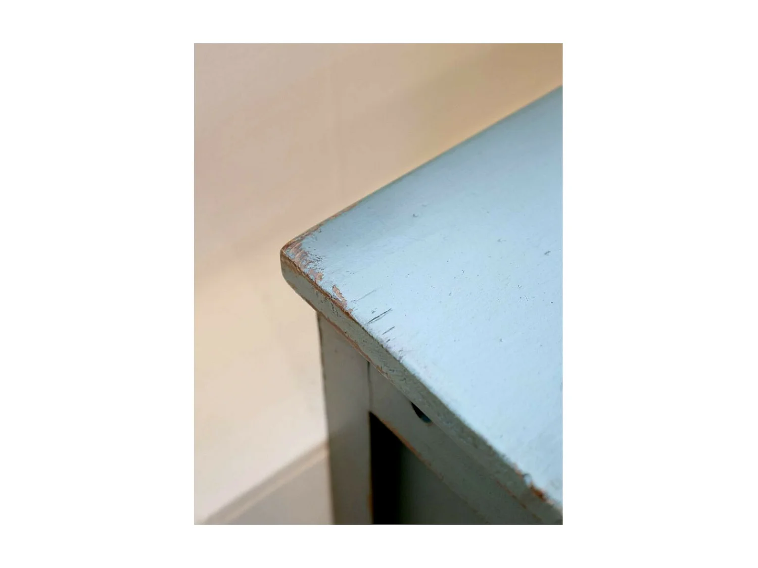 Meuble buffet en bois de sapin bleu opale et marron 90 x 37 x 80.5 cm