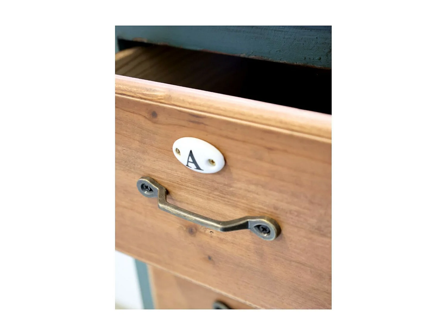 Meuble buffet en bois de sapin bleu opale et marron 90 x 37 x 80.5 cm