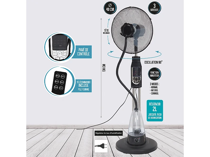 Ventilateur Brumisateur 40cm Telecommande Noir