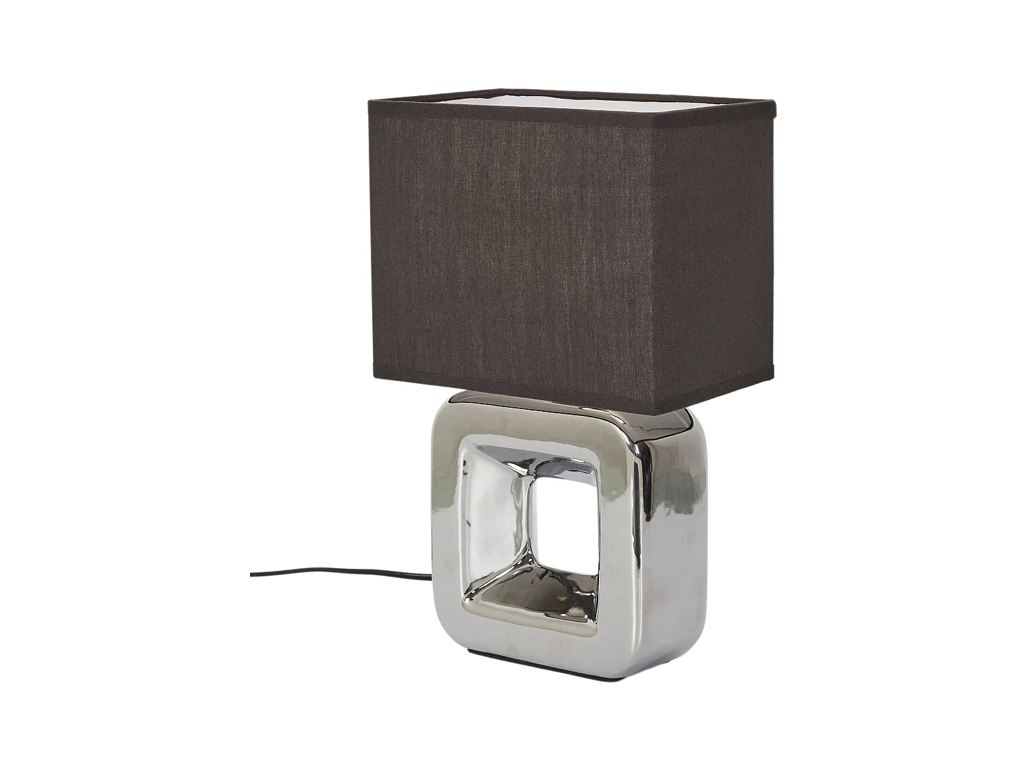 Lampe Ceramique Finition Chromee H32.5cm Argent, Blanc