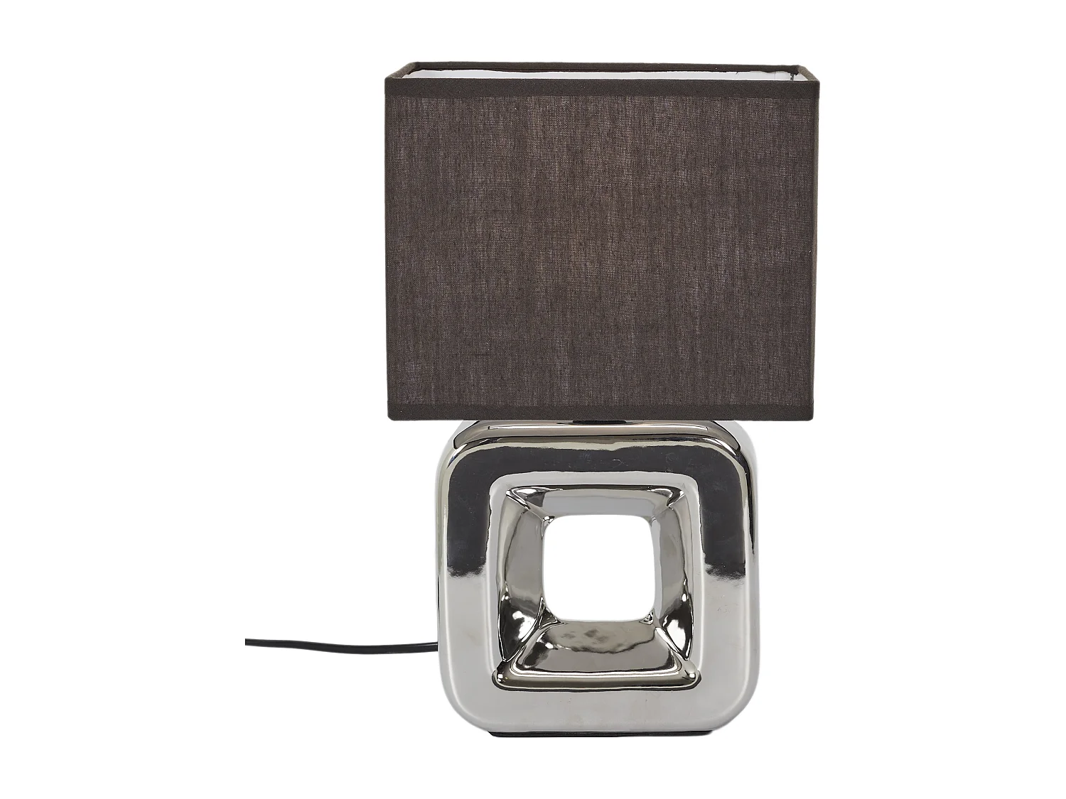 Lampe Ceramique Finition Chromee H32.5cm Argent, Blanc