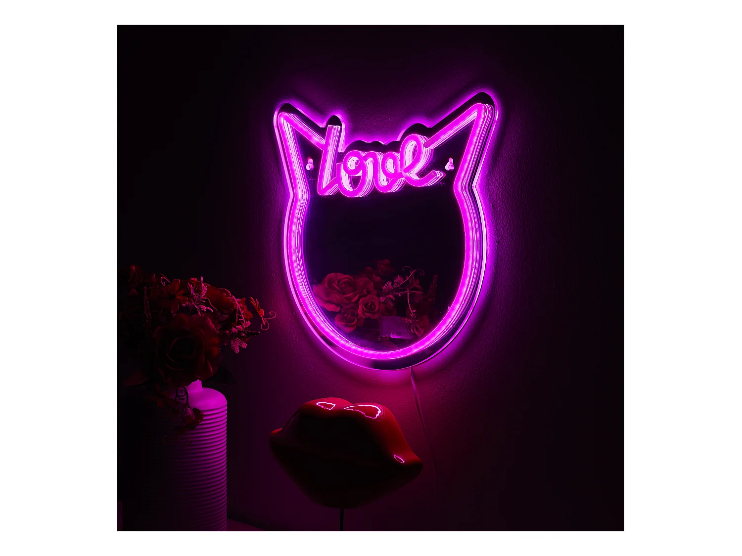 Mirroir Led Effet Neon Rose