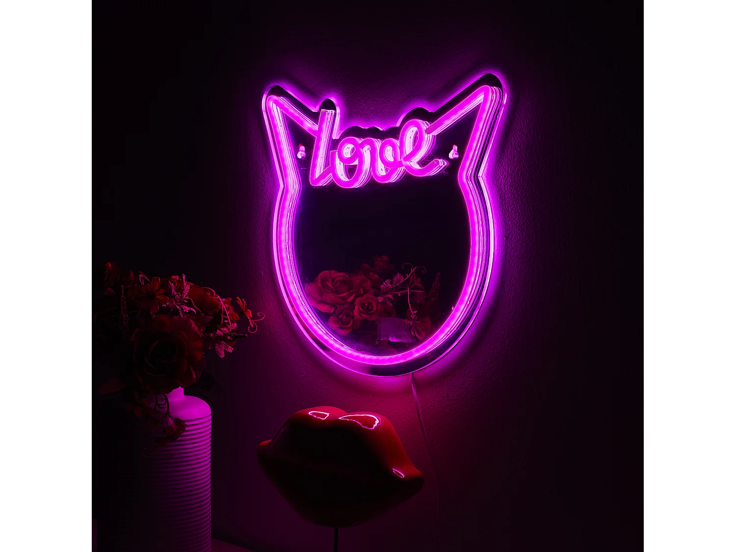 Mirroir Led Effet Neon Rose
