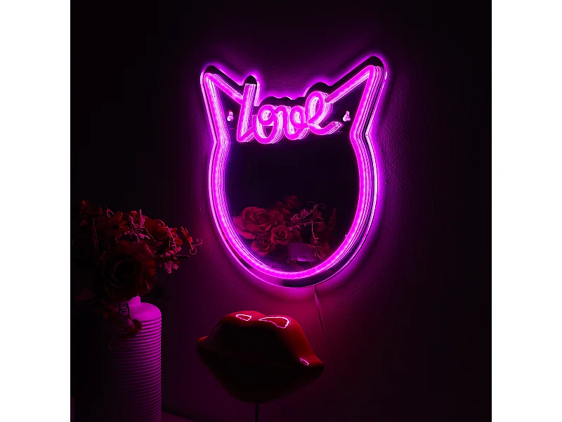 Mirroir Led Effet Neon Rose