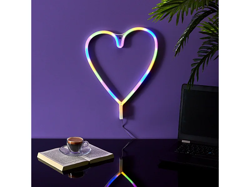 Lampe Led Effet Neon Coeur Arc En Ciel Usb Multicolore