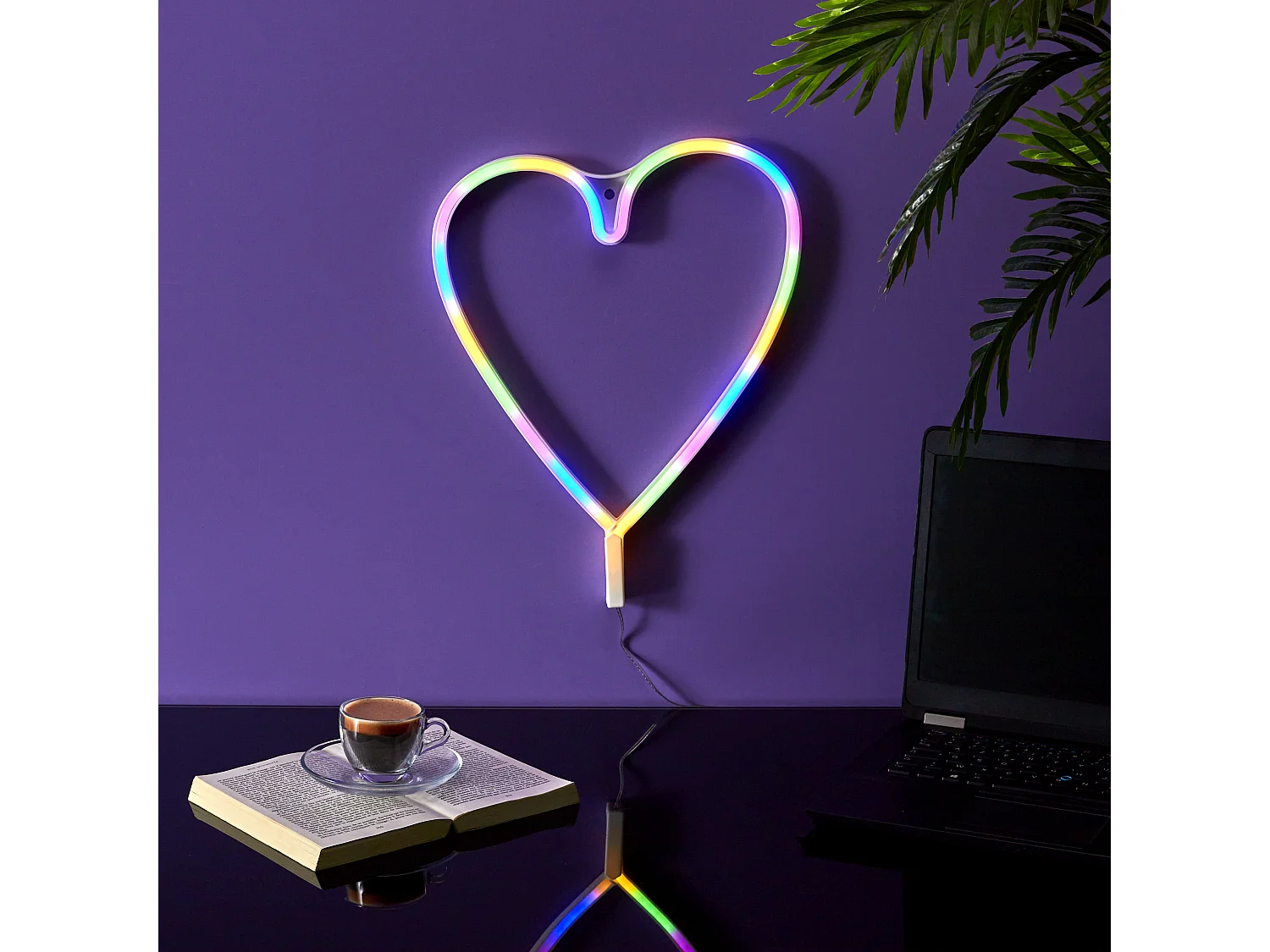 Lampe Led Effet Neon Coeur Arc En Ciel Usb Multicolore