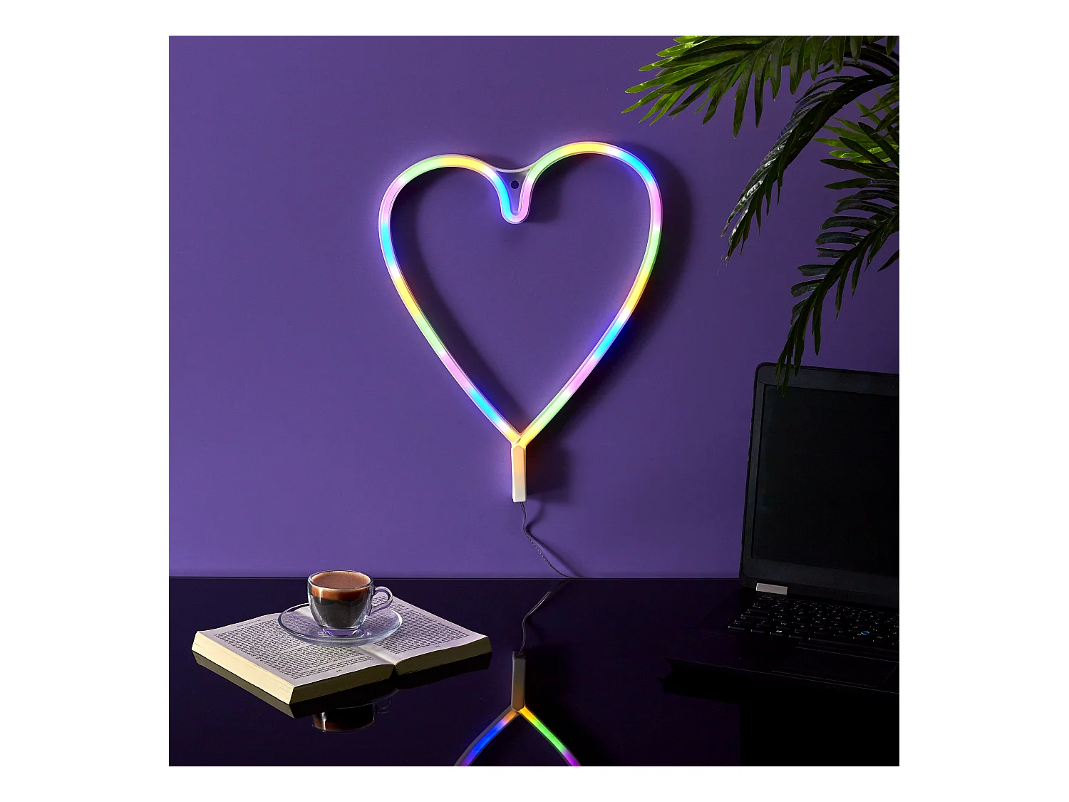 Lampe Led Effet Neon Coeur Arc En Ciel Usb Multicolore