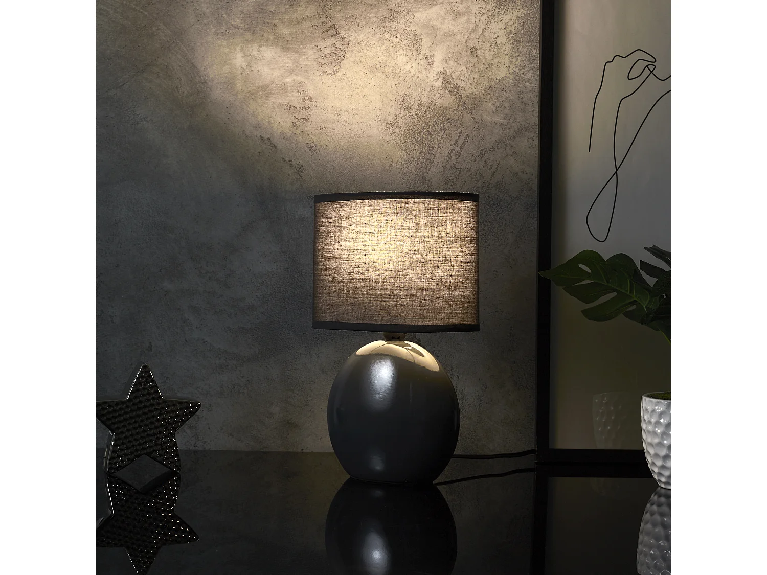 Lampe Ceramique Ovale Gris Antracite H30cm Noir