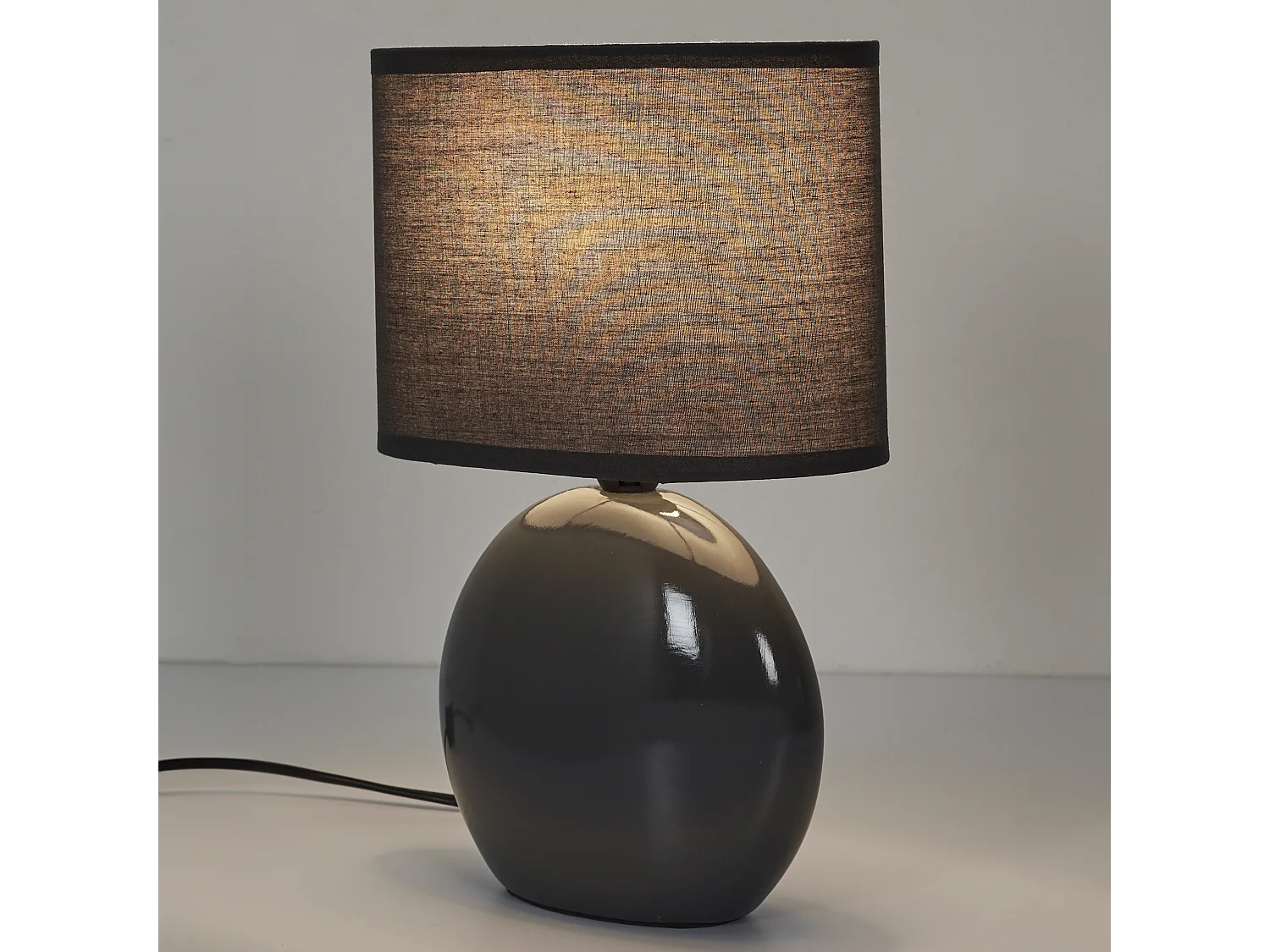 Lampe Ceramique Ovale Gris Antracite H30cm Noir