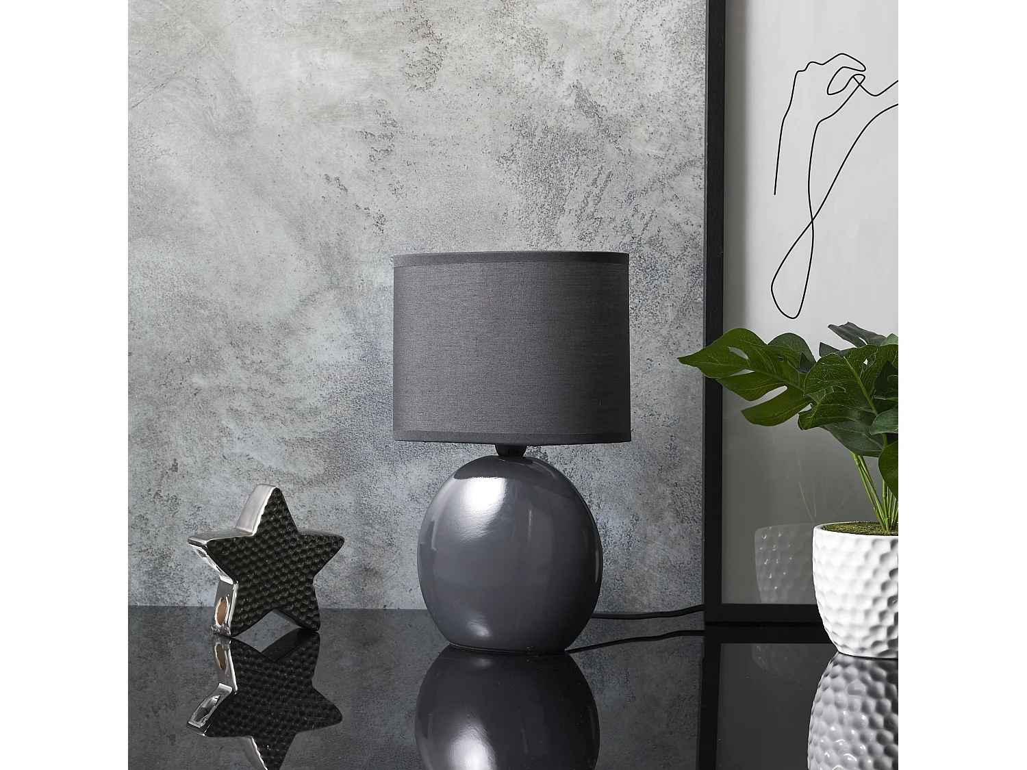 Lampe Ceramique Ovale Gris Antracite H30cm Noir