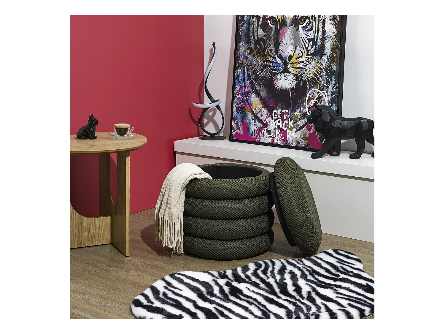 Pouf Rangement Atome Kaki Vert