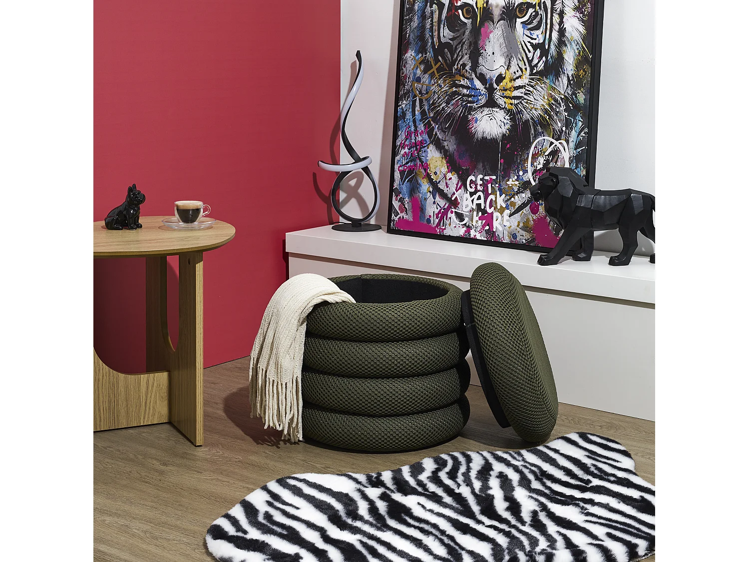 Pouf Rangement Atome Kaki Vert