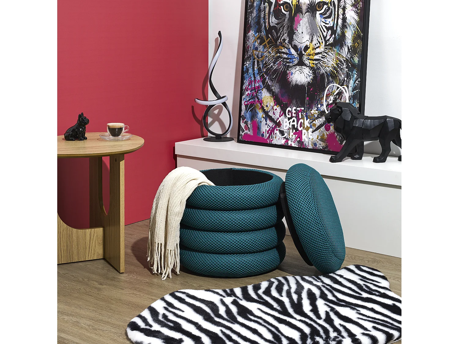 Pouf Rangement Atome Bleu Bleu