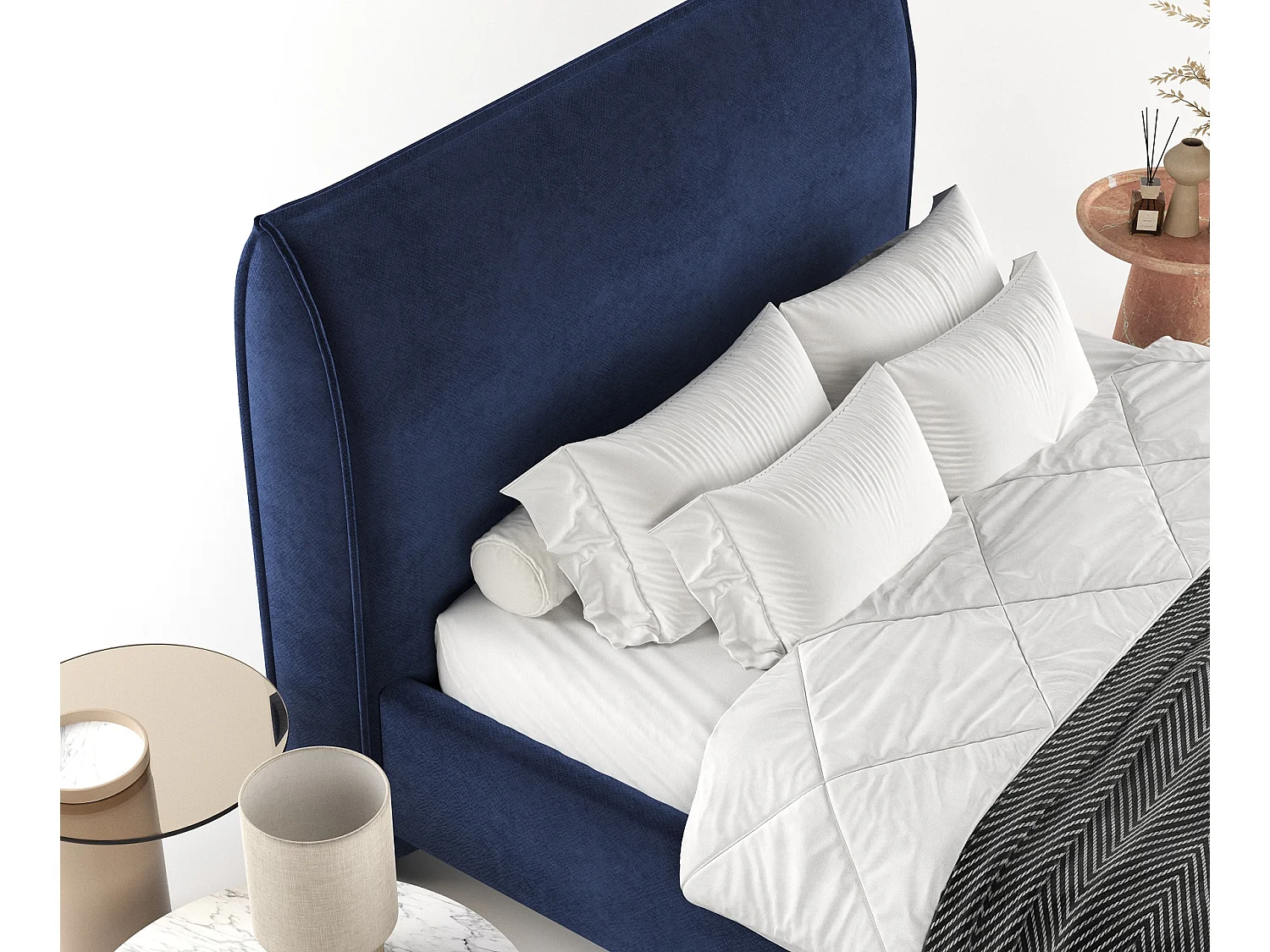 Polsterbett Shell - 180 x 200 cm - Samtstoff - marineblau