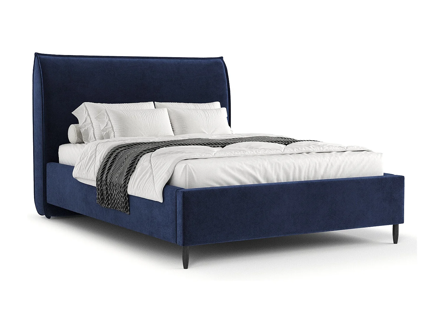 Lit capitonné Shell - 160 x 200 cm - velours - bleu marine