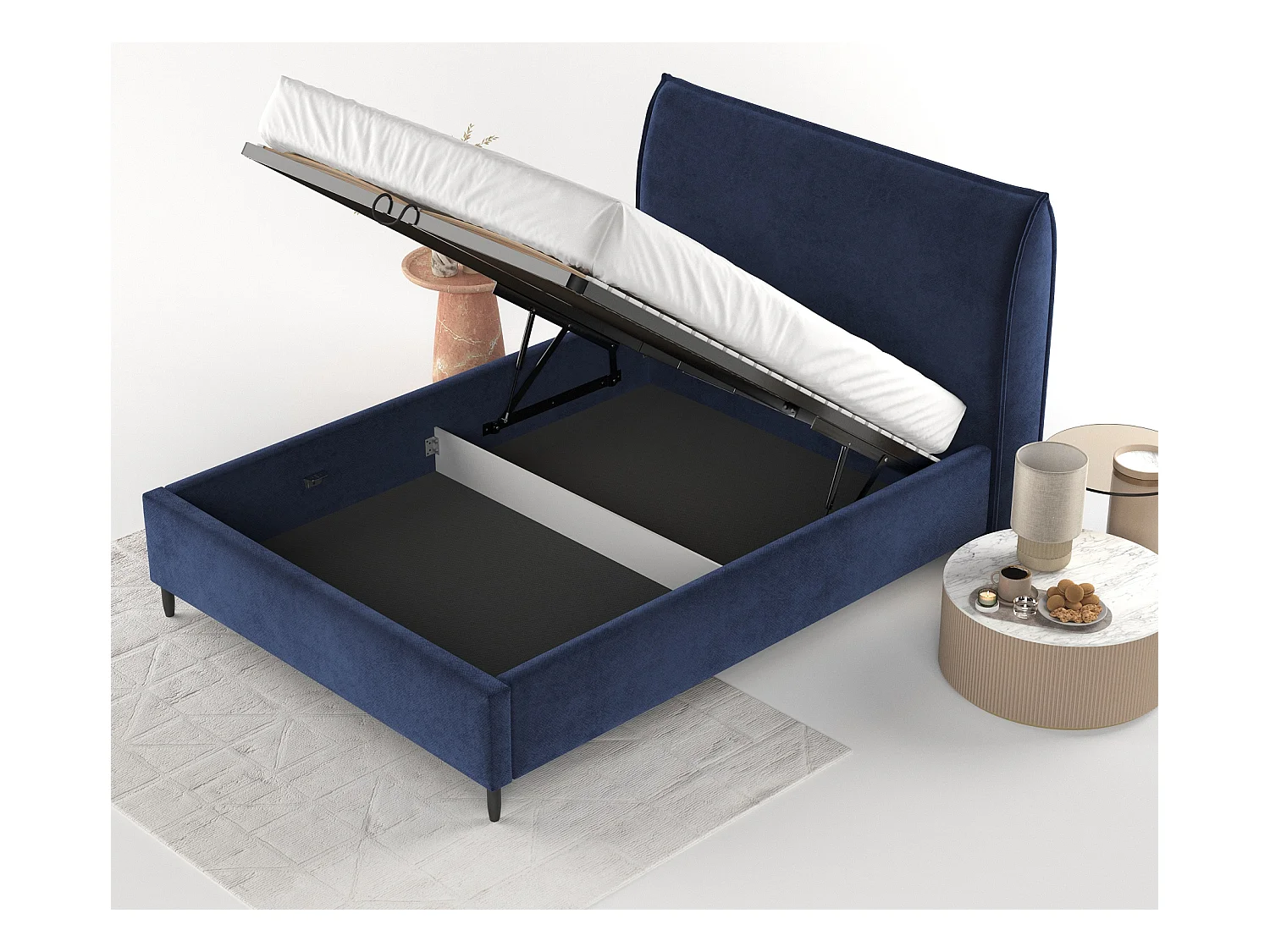 Polsterbett Shell - 160 x 200 cm - Samtstoff - marineblau