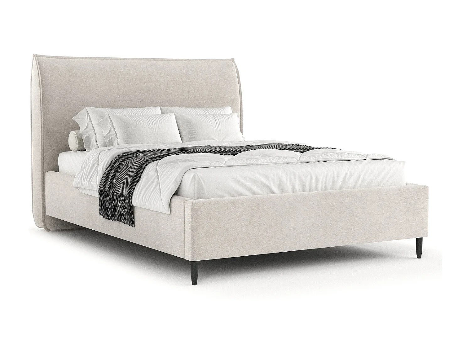 Lit capitonné Shell - 140 x 200 cm - velours - beige clair