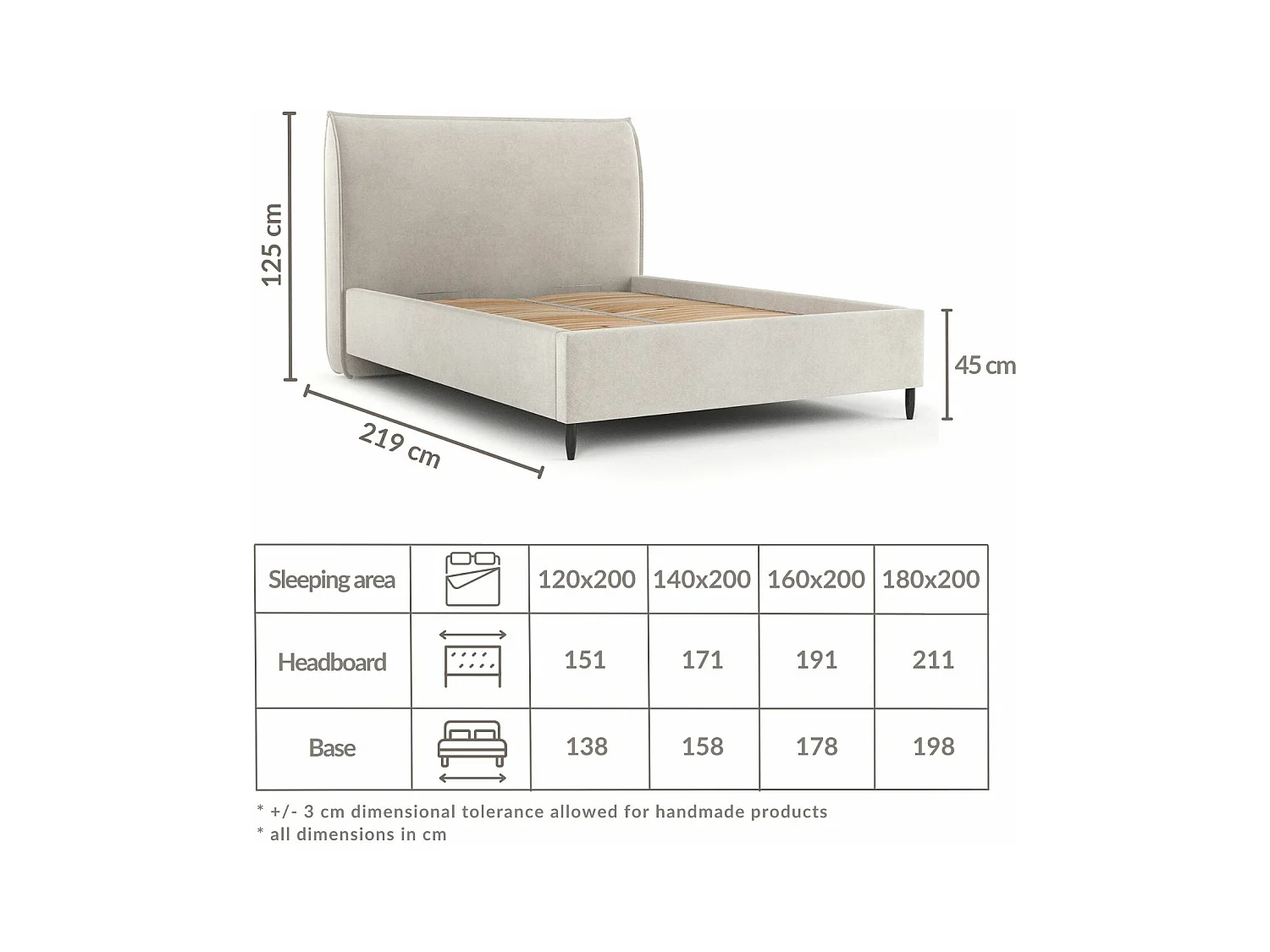 Lit capitonné Shell - 140 x 200 cm - velours - beige clair