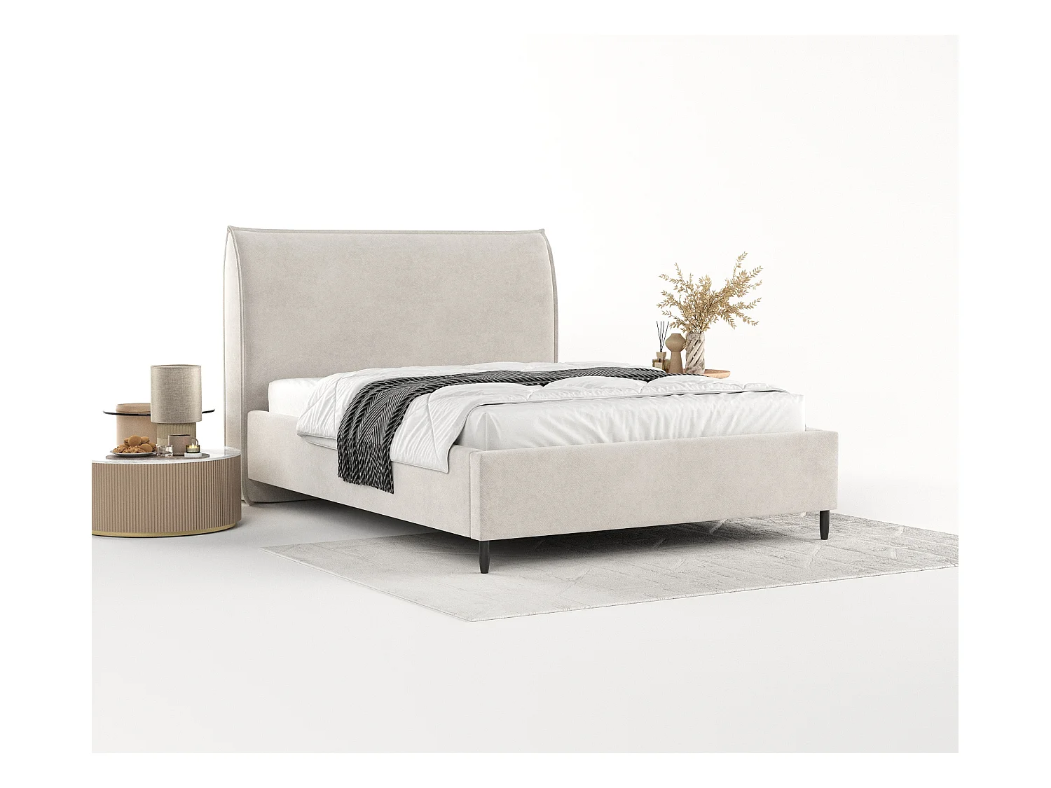 Polsterbett Shell - 140 x 200 cm - Samtstoff - hellbeige