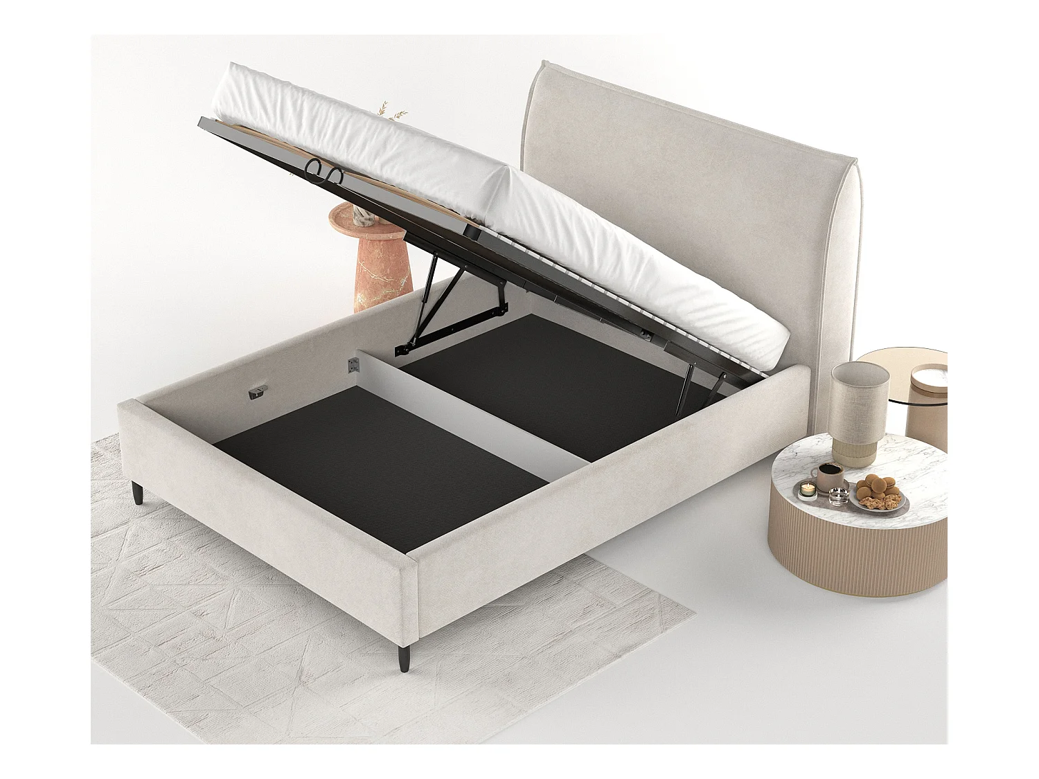 Polsterbett Shell - 140 x 200 cm - Samtstoff - hellbeige