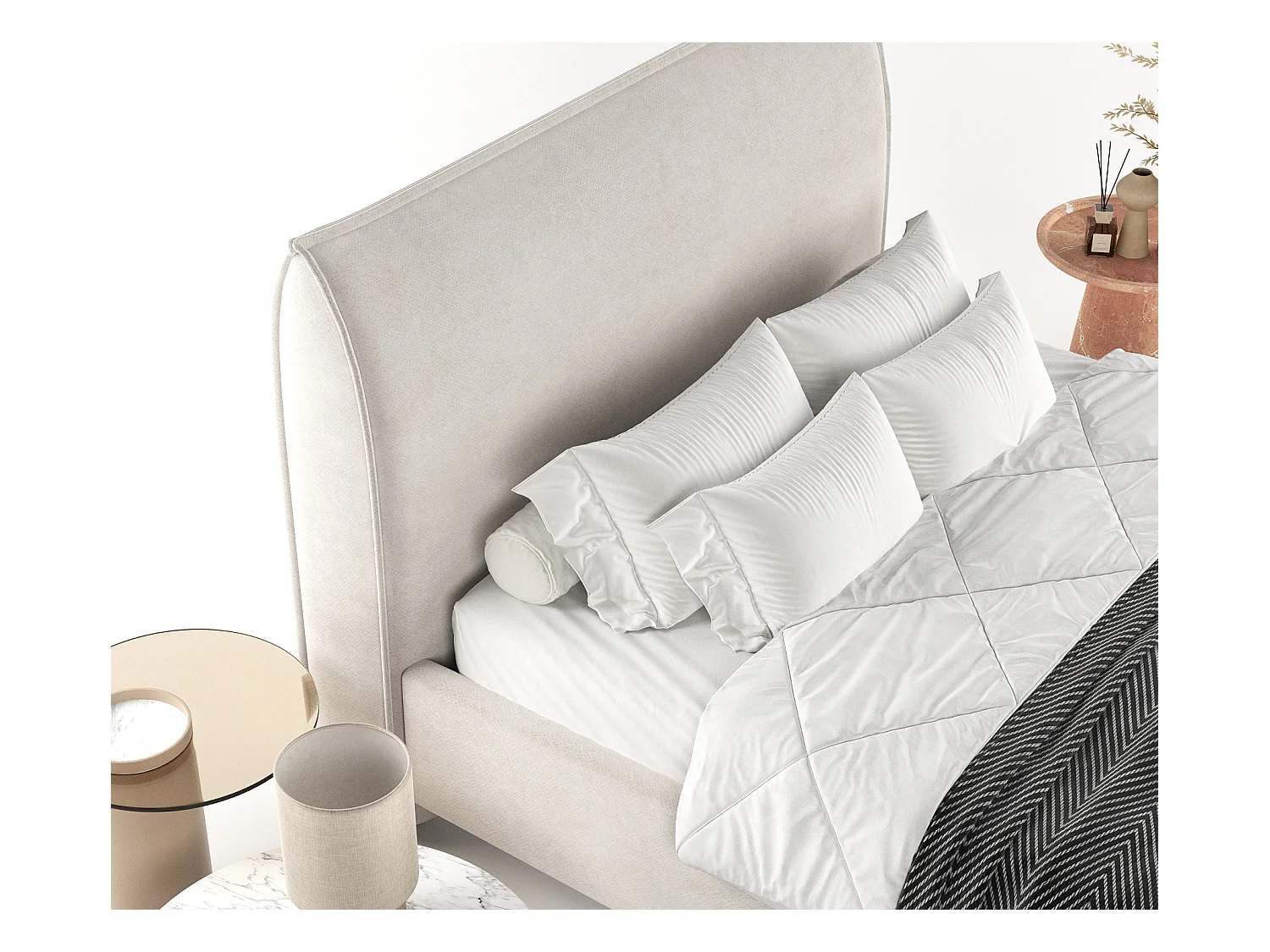 Polsterbett Shell - 140 x 200 cm - Samtstoff - hellbeige