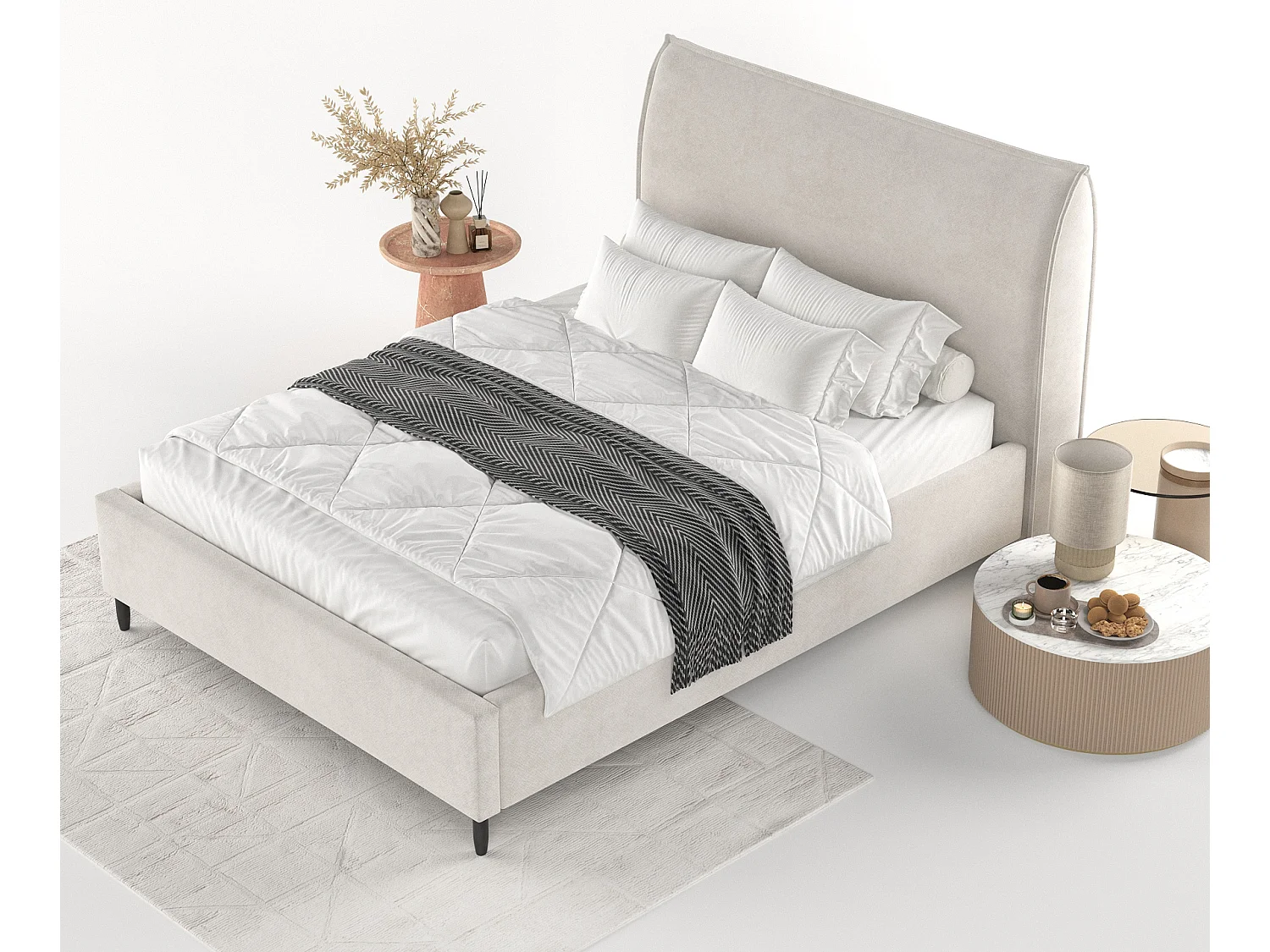 Polsterbett Shell - 140 x 200 cm - Samtstoff - hellbeige