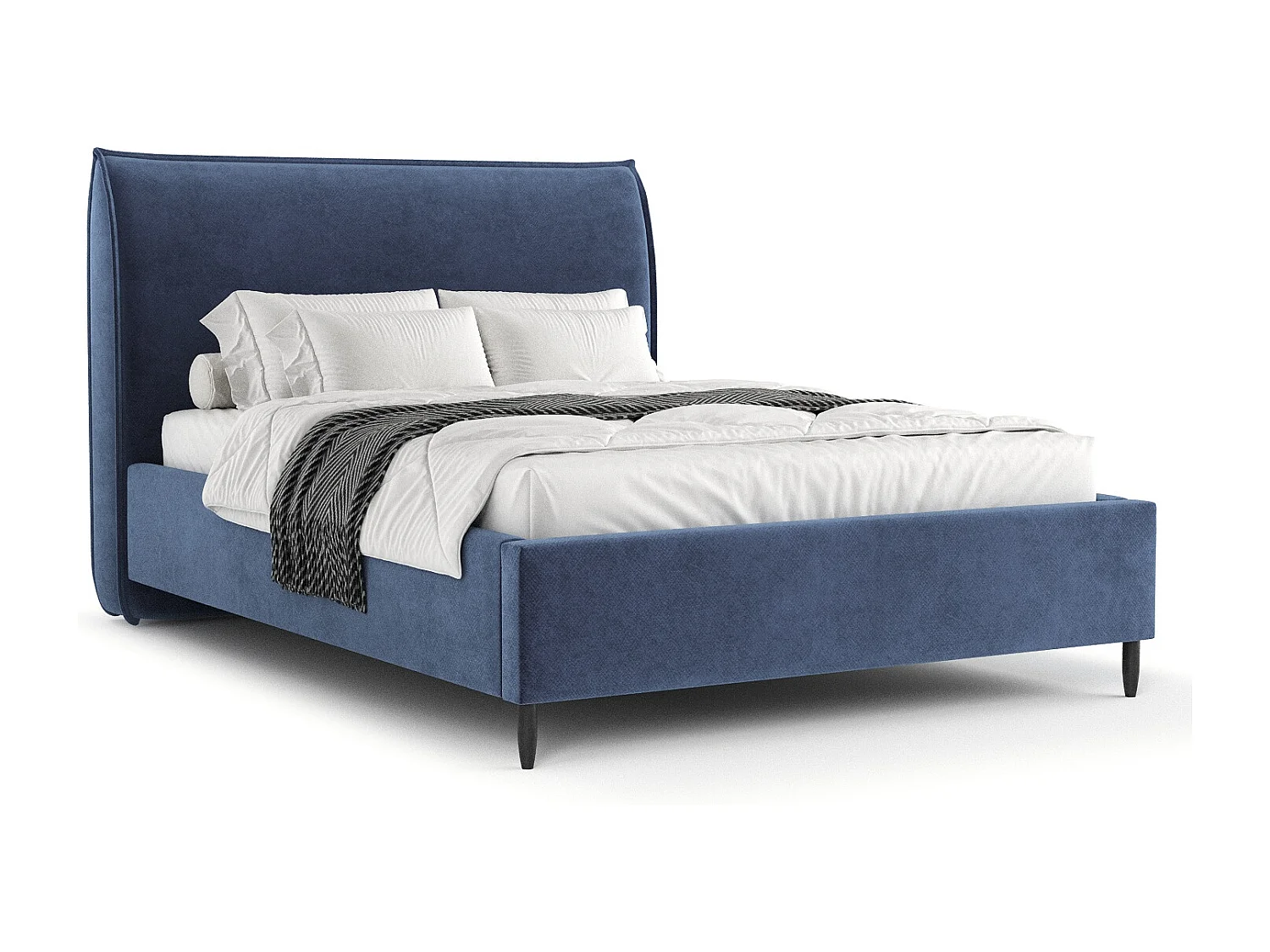 Polsterbett Shell - 120 x 200 cm - Samtstoff - blau