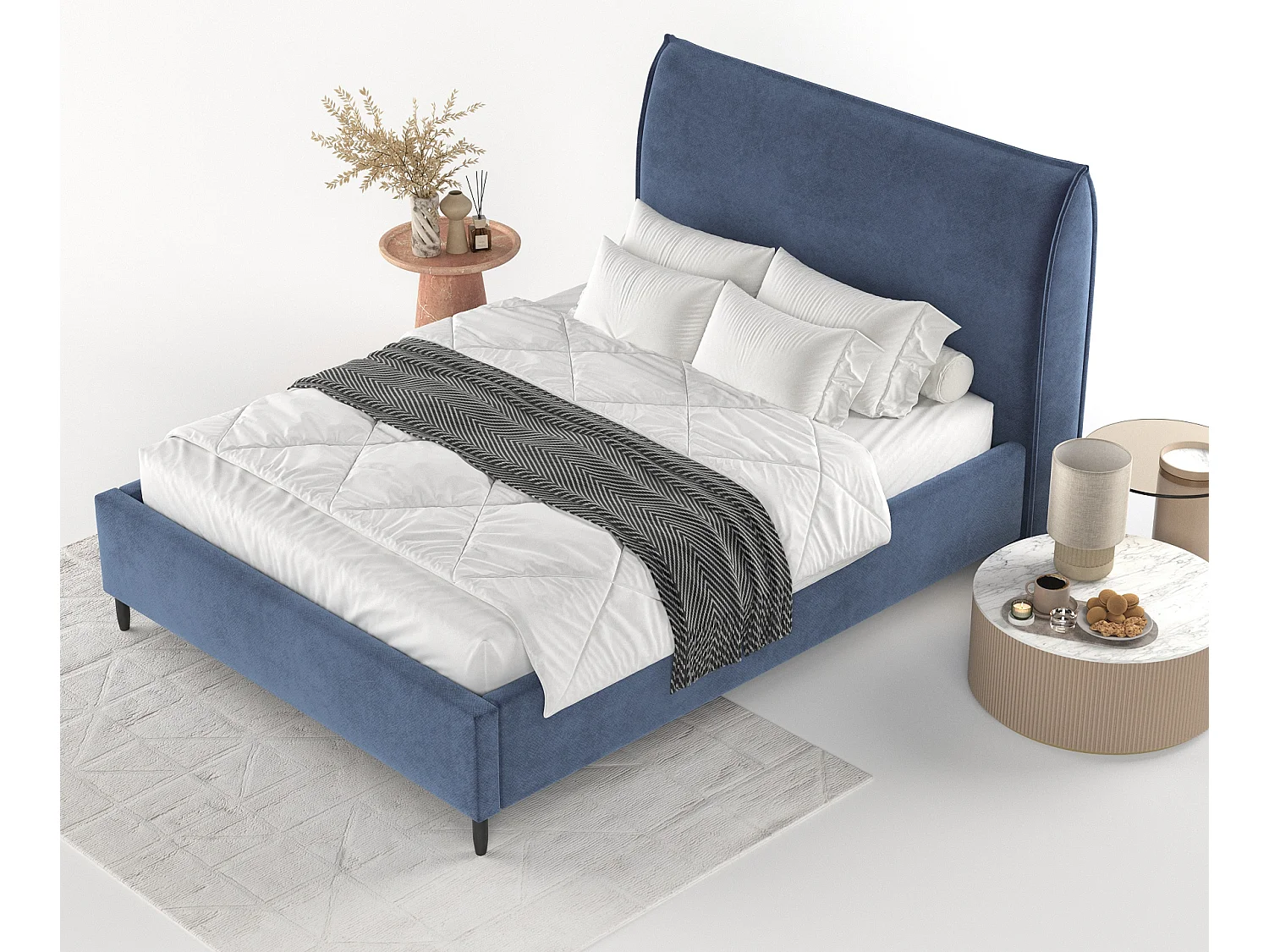 Polsterbett Shell - 120 x 200 cm - Samtstoff - blau