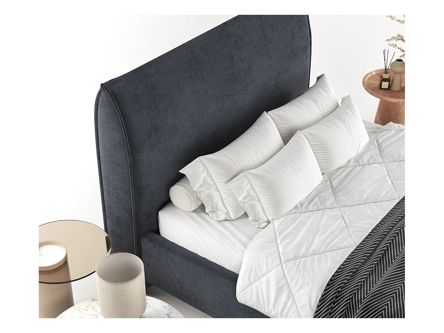 Polsterbett Shell - 180 x 200 cm - Samtstoff - anthrazit