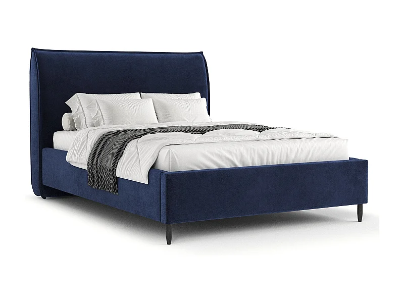 Polsterbett Shell - 120 x 200 cm - Samtstoff - marineblau